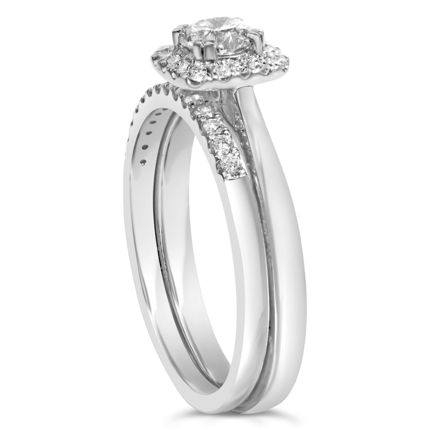 .950 Platinum 3/4 Cttw Diamond Solitaire and Halo Fused Bridal Set Ring (H-I Color, VS2-SI1 Clarity)