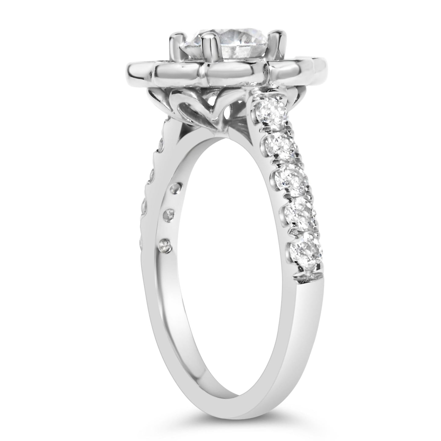 950 Platinum 1 3/4 Cttw Diamond Bezel Style Floral Cluster and Halo Engagement Ring (H-I Color, VS2-SI1 Clarity)