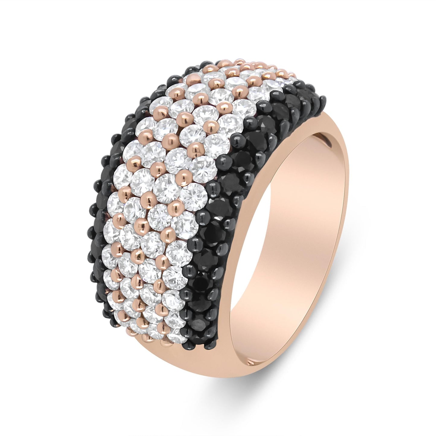 18K Rose Gold 2 1/5 Cttw Black and White Diamond 6 Row Band Ring (F-G and Black Color, VS1-VS2 Clarity)