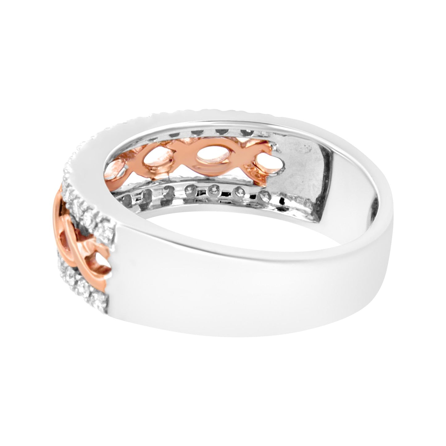 10K White and Rose Gold 1/3 Cttw Diamond Split Shank and Infinity Ribbon Band Ring (I-J Color, I1-I2 Clarity)