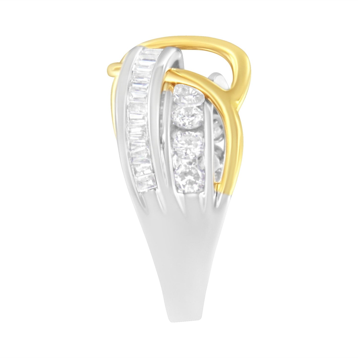 10K White and Yellow Gold 1 1/10 cttw Channel-Set Diamond Bypass Band Ring (J Color, I3 Clarity)