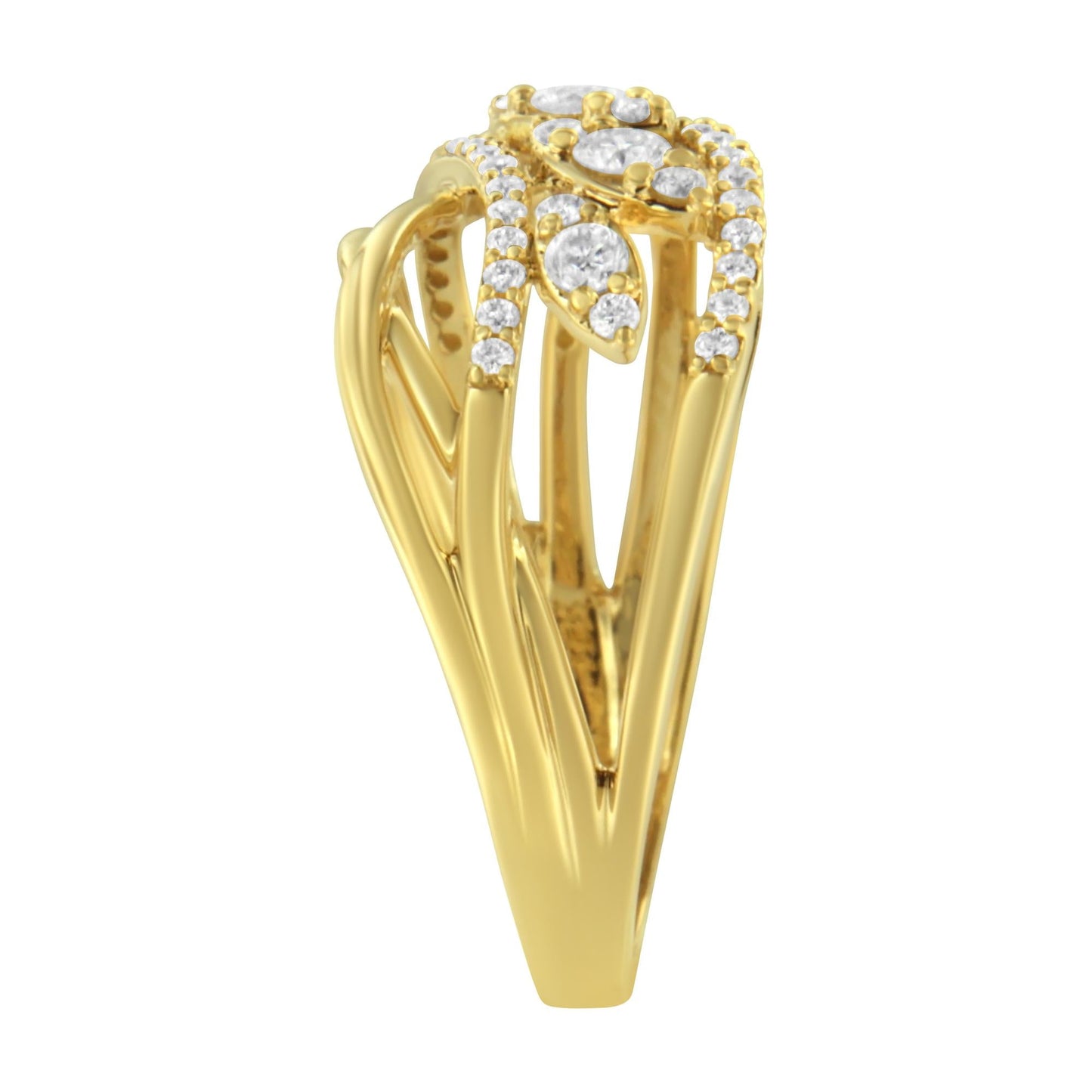 10K Yellow Gold 1/2 Cttw Round-Cut Multi Row Diamond Split Shank Cocktail Ring (H-I Color, SI2-I1 Clarity)