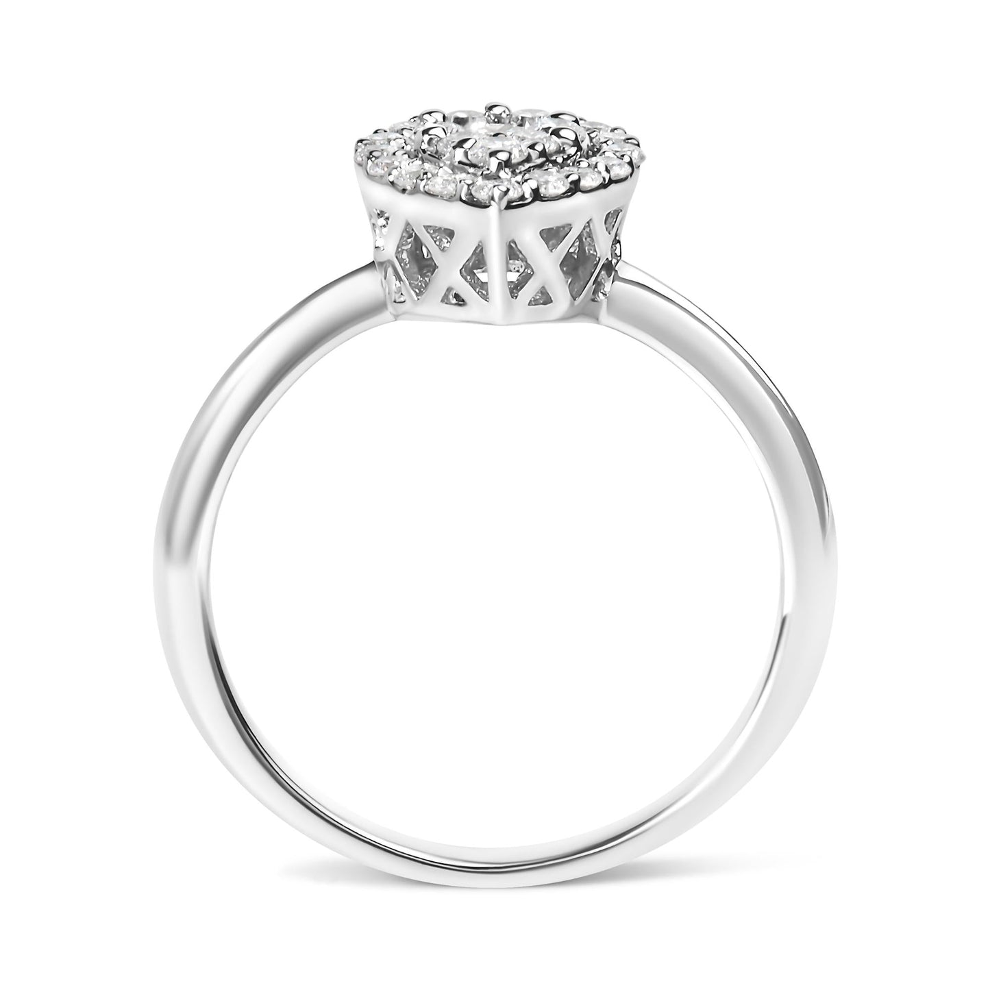 .925 Sterling Silver 3/8 Cttw Lab Grown Diamond Cluster and Halo Pear Promise Ring (G-H Color, VS2-SI1 Clarity) - Size 7