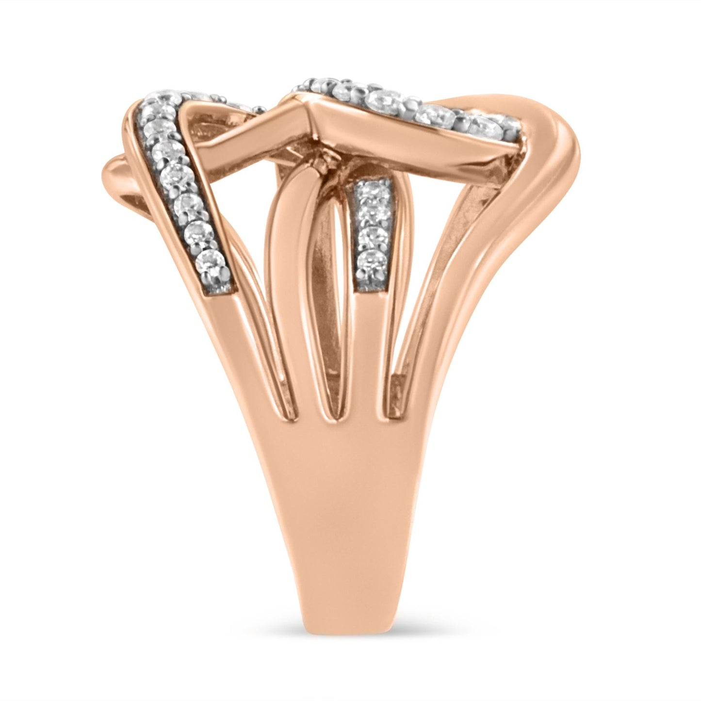 10K Rose Gold 1/2 Cttw Round-Cut Diamond Intertwined Multi-Loop Cocktail Ring (I-J Color, I1-I2 Clarity)