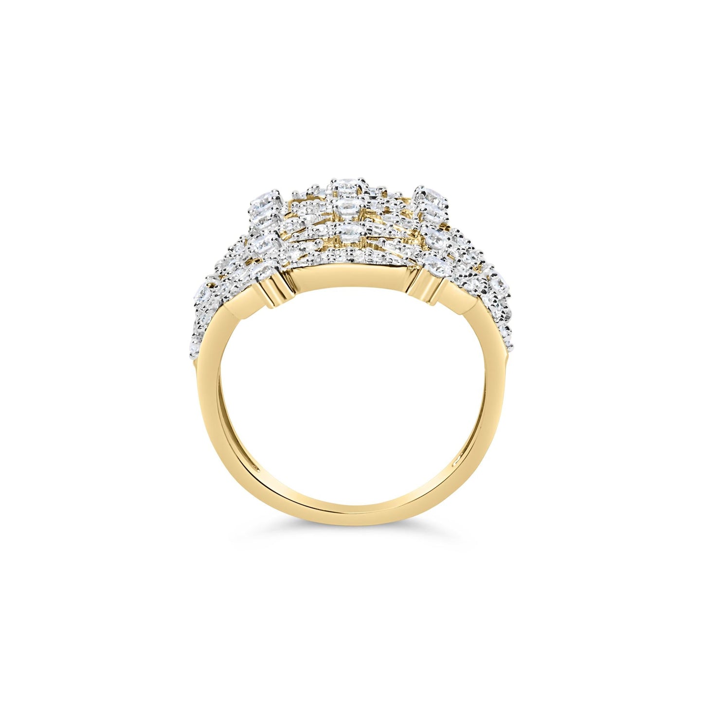 14K Yellow Gold 1.0 Cttw Diamond Geometric Stacked Open Cocktail Ring (I-J Color, I1-I2 Clarity)