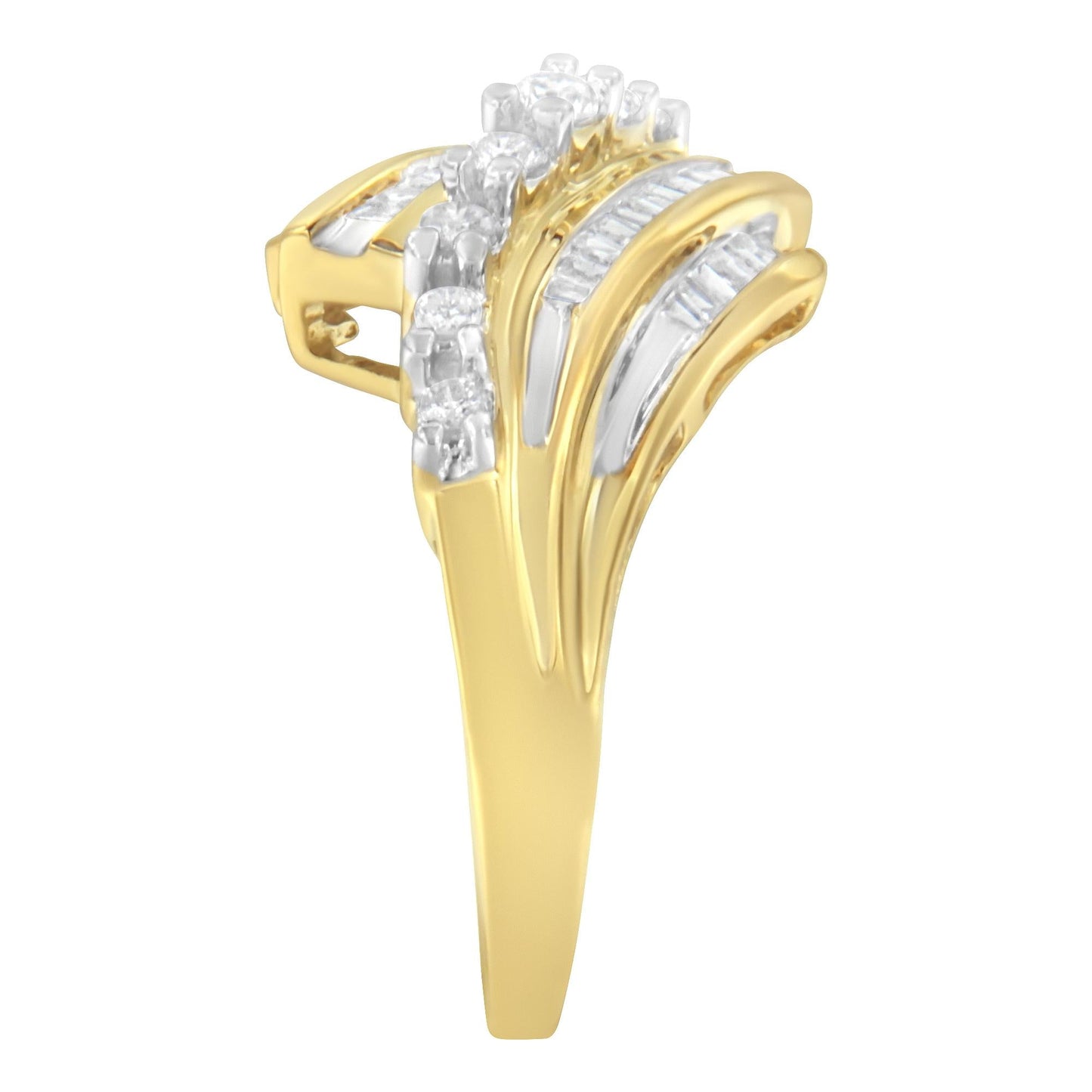 10K Yellow Gold Round and Baguette Diamond-Cut Ring (1/2 Cttw, I-J Color, I1-I2 Clarity)