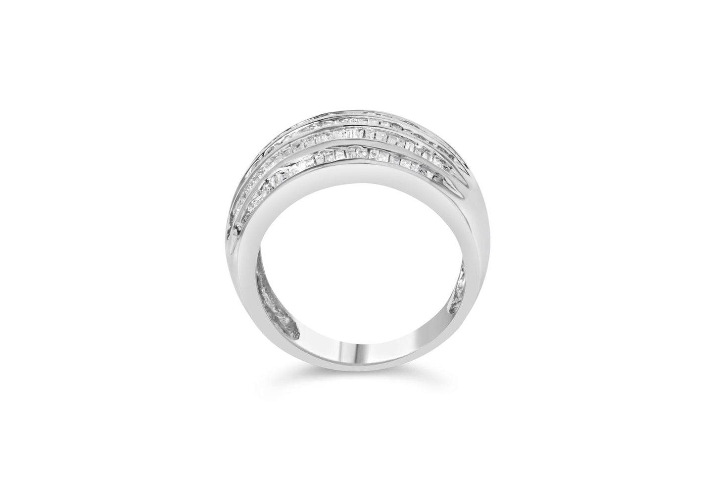 .925 Sterling Silver 1.0 Cttw Baguette-Cut Diamond 6-Row Channel Set Domed Tapered Cocktail Fashion Ring (H-I Color, I2-I3 Clarity)