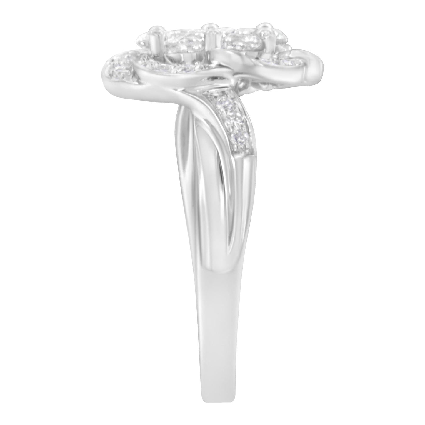 14K White Gold Floral Cluster Diamond Ring (1 Cttw, H-I Color, SI2-I1 Clarity)