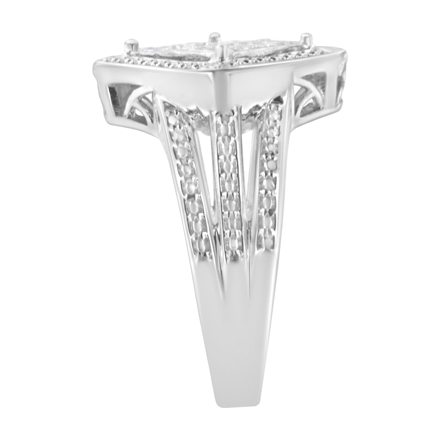 .925 Sterling Silver 2/5 Cttw Princess Cut Diamond Square On Point Cluster Composite Cocktail Ring (H-I Color, SI1-SI2 Clarity)