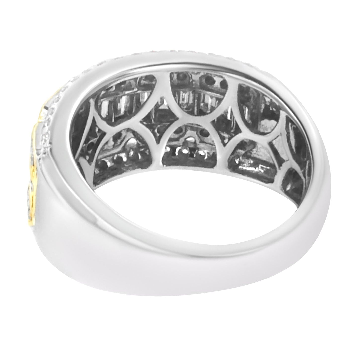 10K White and Yellow Gold 1.00 Cttw Baguette and Round cut Diamond Art Deco Multi-Row Ring Band (I-J Color, I1-I2 Clarity)