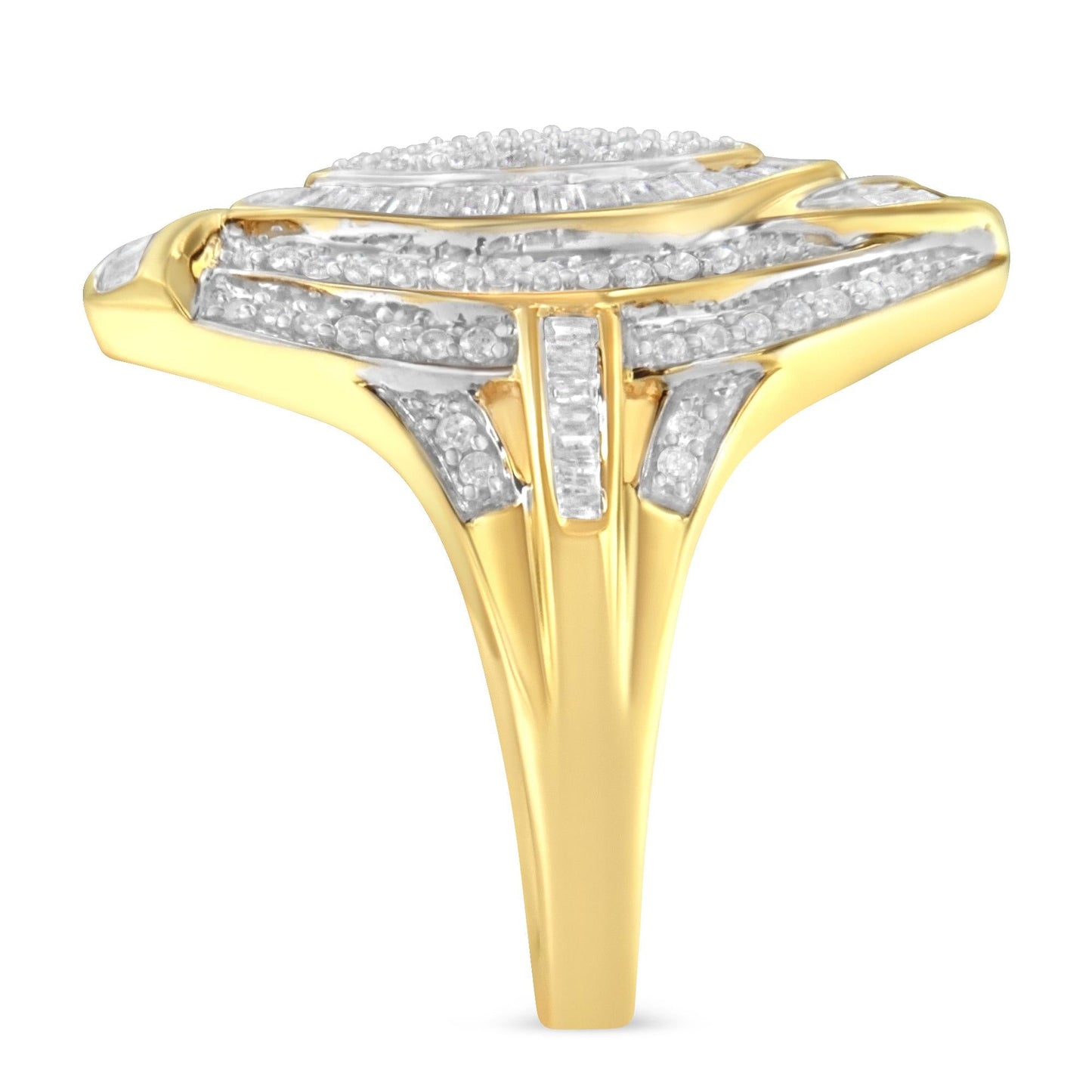 10K Yellow Gold Plated .925 Sterling Silver & 1-1/5 Cttw Diamond Marquise Shaped Cluster Cocktail Fashion Ring (I-J Color, I2-I3 Clarity)