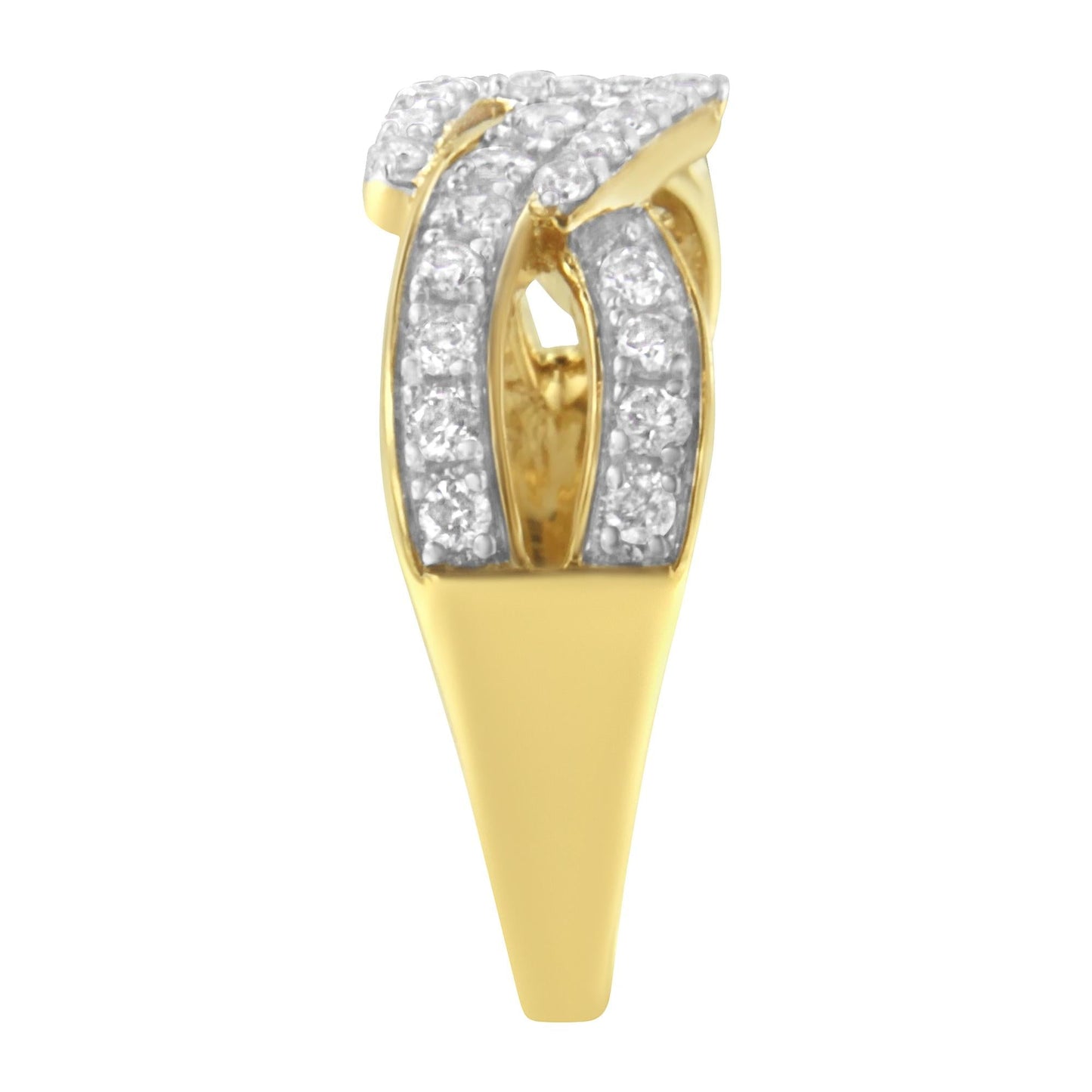 10K Yellow Gold Plated .925 Sterling Silver 1/2 cttw Round-Cut Diamond "Belt Buckle" Crossover Ring (J-K Color, I2-I3 Clarity)