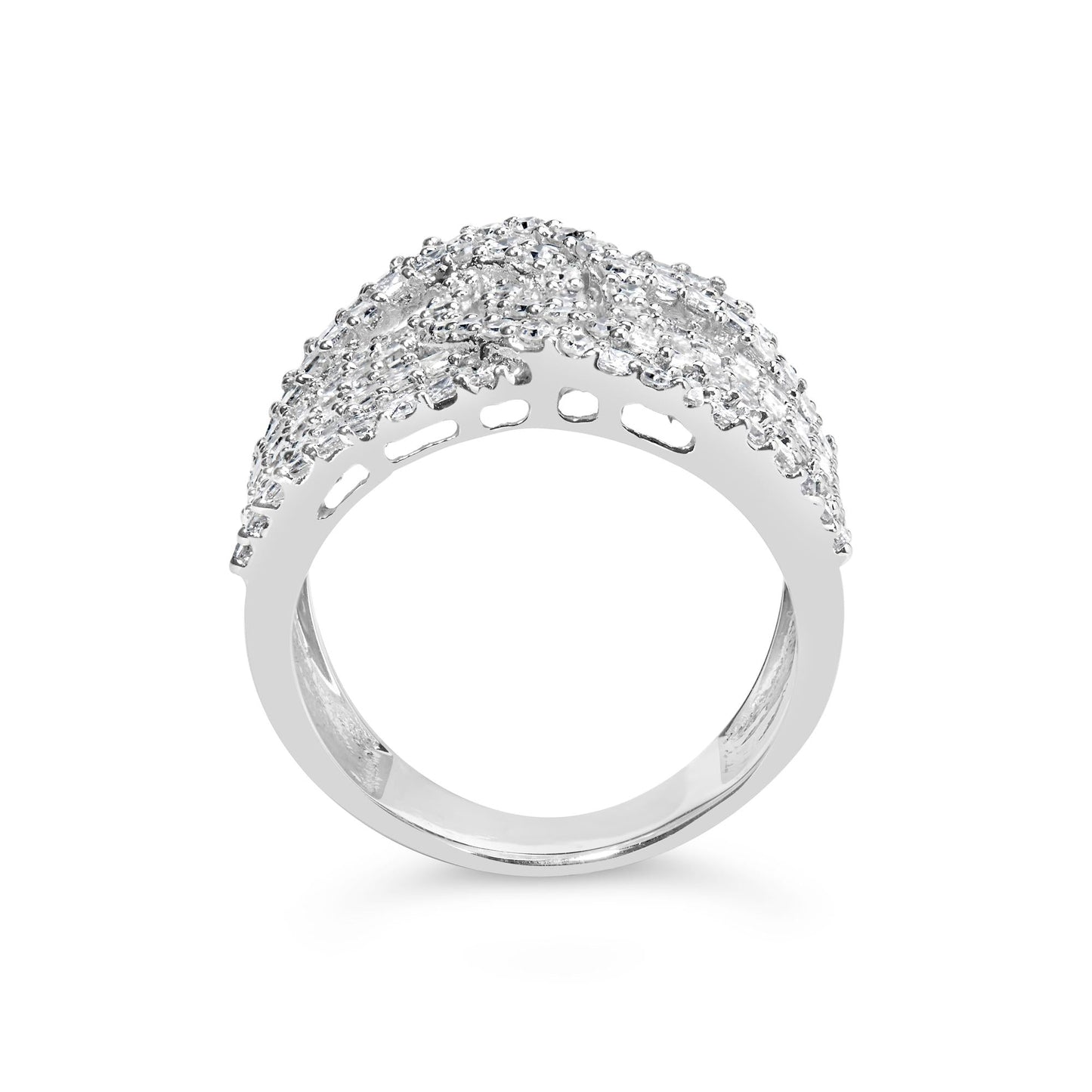 10K White Gold 1 3/4 Cttw Princess and Round Diamond Intertwining 7 Row Band Ring (H-I Color, SI1-SI2 Clarity)