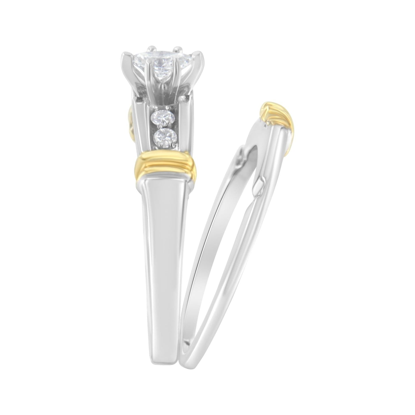 14K Yellow and White Gold 1/3 Cttw Marquise Diamond Cocktail Engagement Ring Set (H-I Color, SI1-SI2 Clarity)