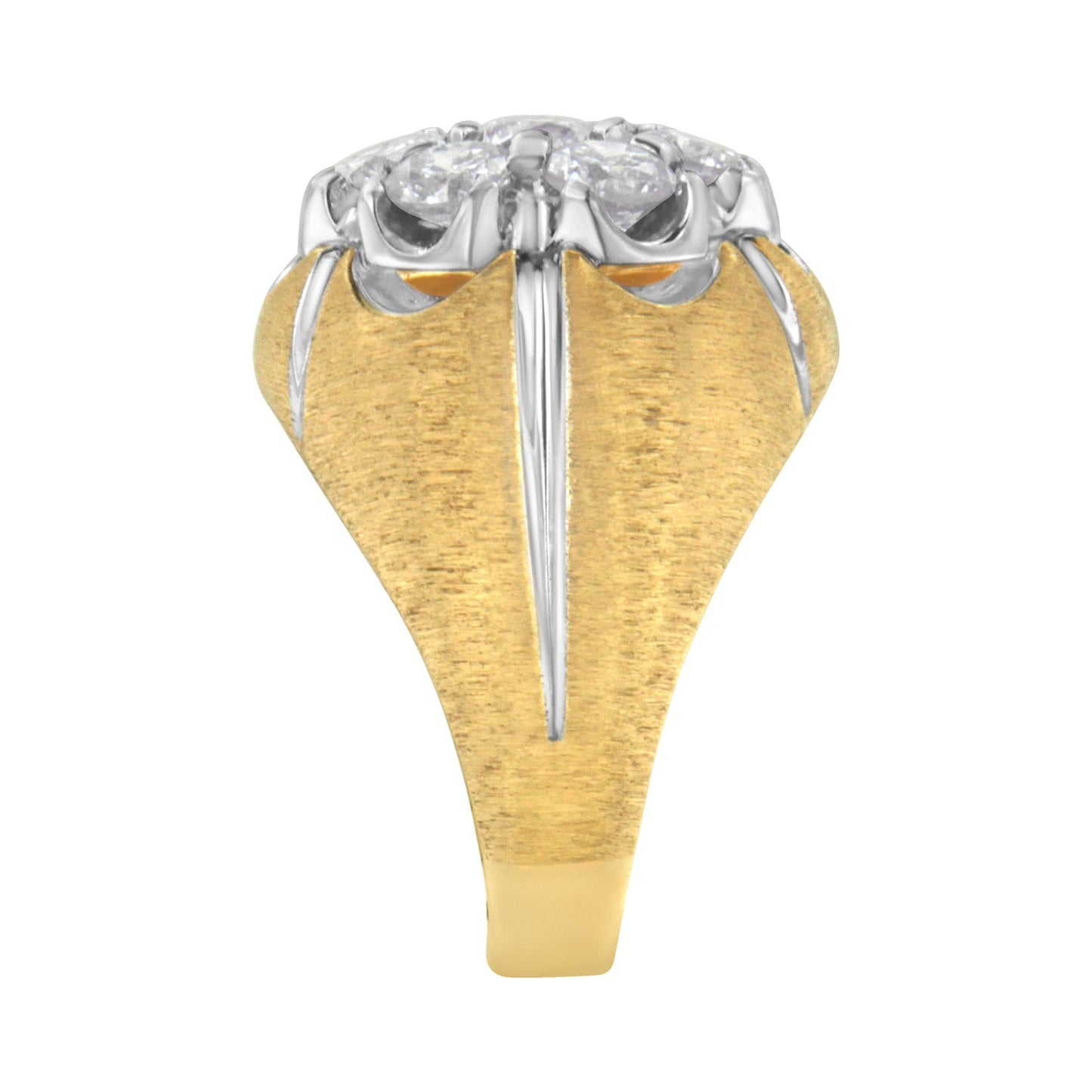 Men's 14K Yellow and White Gold 3.00 Cttw Diamond Cluster Dome Ring with Matte Finish (H-1 Color, I1-I2 Clarity)