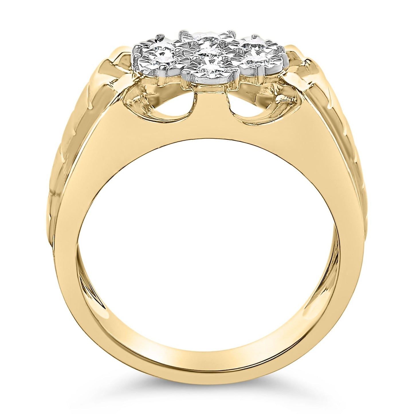 14K Yellow Gold Plated .925 Sterling Silver 1/3 Cttw Miracle-Set Floral Diamond Cluster Ring (I-J Color, I1-I2 Clarity)