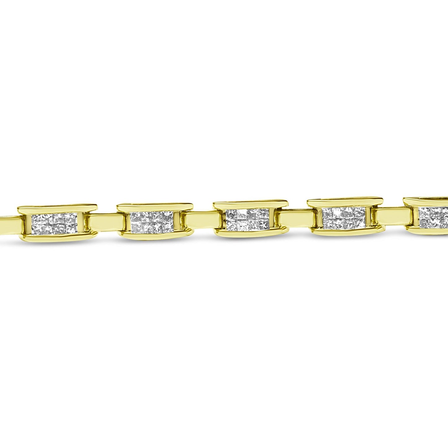 10K Yellow Gold 2.0 Cttw Invisible-Set Princess Cut Diamond Rectangular Link Bracelet (I-J Color, SI2-I1 Clarity) - 7"