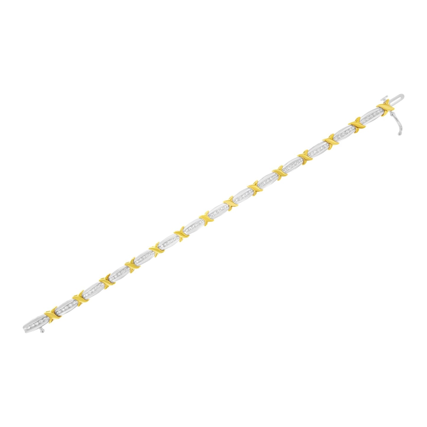 10K Two-Tone Gold Channel Set Diamond X-Link Bracelet (1 cttw, I-J Color, I2-I3 Clarity)