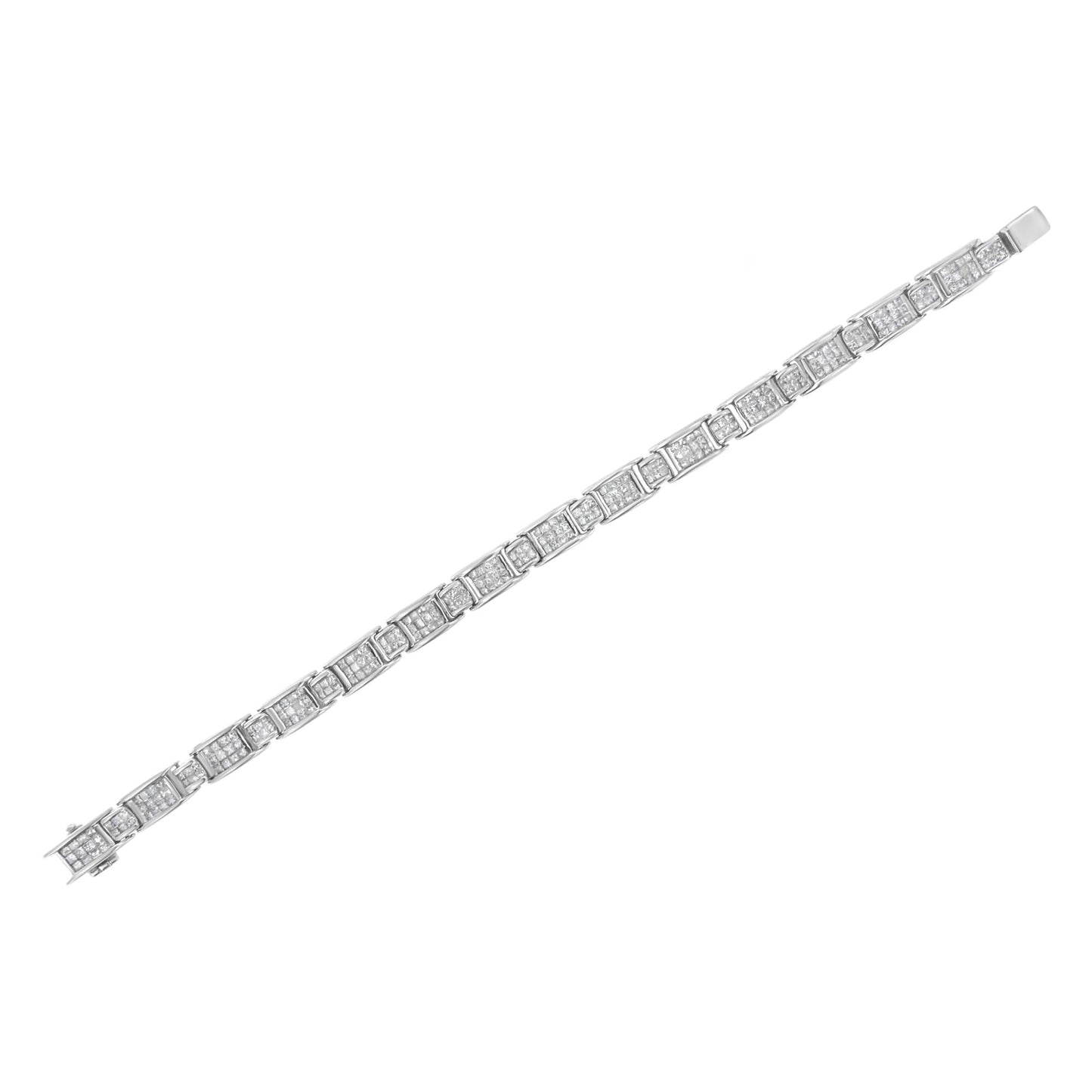 14K White Gold 5.0 Cttw Princess-Cut Diamond Rectangular Alternating Station 7" Tennis Bracelet (G-H Color, SI1-SI2 Clarity)