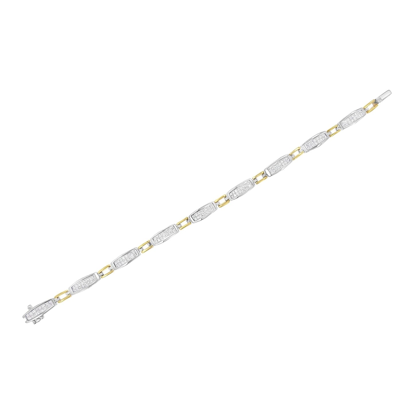 14K Yellow and White Gold 2.0 Cttw Princess Cut Diamond Tapered and Equal Sign Link Bracelet (G-H Color, SI1-SI2 Clarity) - 7"