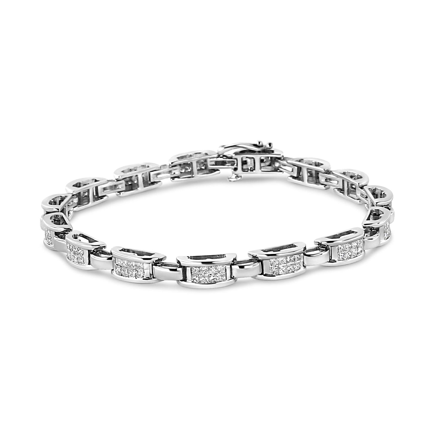 14K White Gold 2.00 Cttw Invisble-Set Princess Diamond Link Bracelet (I1-I2 Clarity, I-J Color) - 7.25"