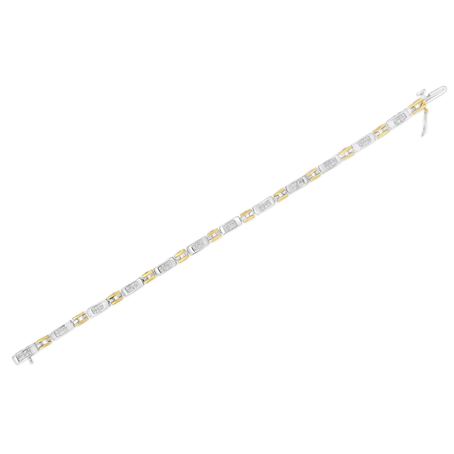 10K Two-Tone Gold Princess Cut Diamond Geo Link Bracelet (1.00 cttw, H-I Color, SI1-SI2 Clarity)