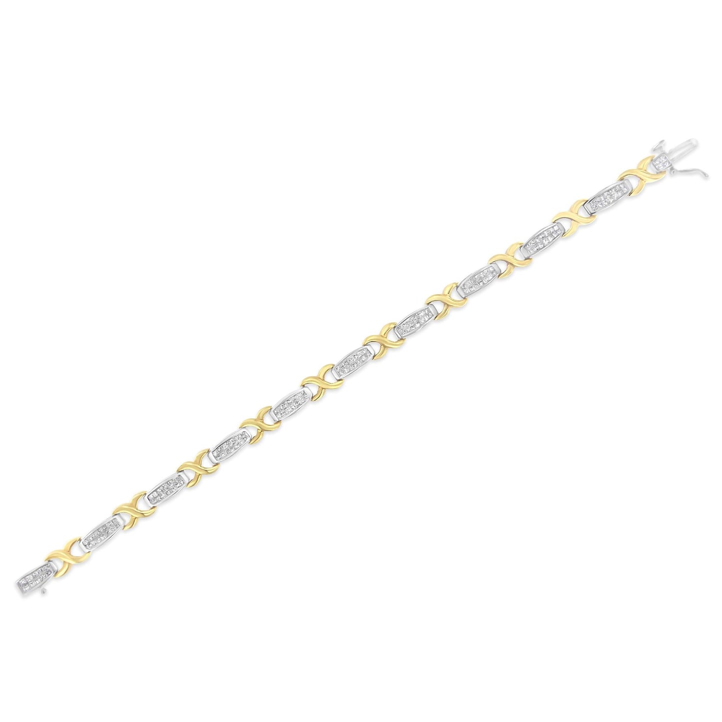 Two-Tone 14K Yellow & White Gold 2.0 Cttw Princess-Cut Diamond Tapered and X-Link Tennis Bracelet (G-H Color, SI1-SI2 Clarity) - 7-¼”