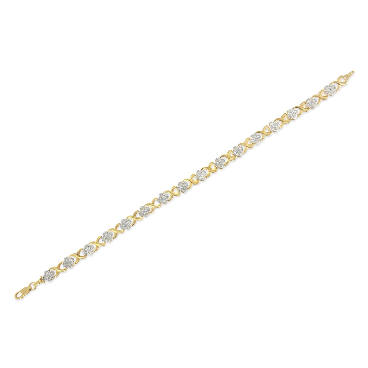 10K Yellow Gold 1.00 Cttw Diamond Cluster X Link Tennis Link 7.50" Bracelet  (I-J Color, I2-I3 Clarity)