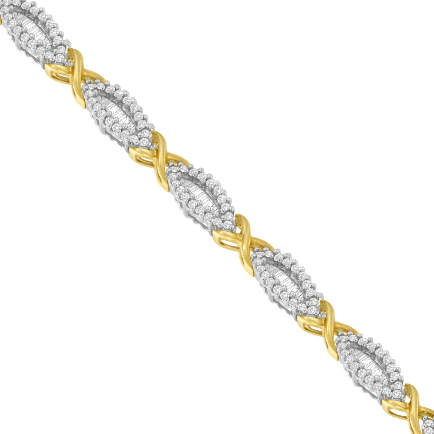 10K Two-Toned Round and Baguette-cut Diamond Bracelet (3 cttw, H-I Color, I2-I3 Clarity)