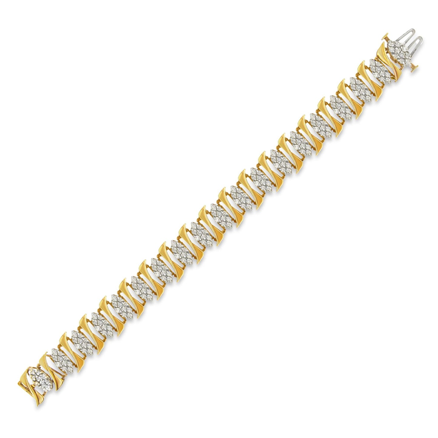 10K Yellow Gold Diamond Cluster Link Tennis Bracelet (7.00cttw, I-J color, I2-I3 clarity))