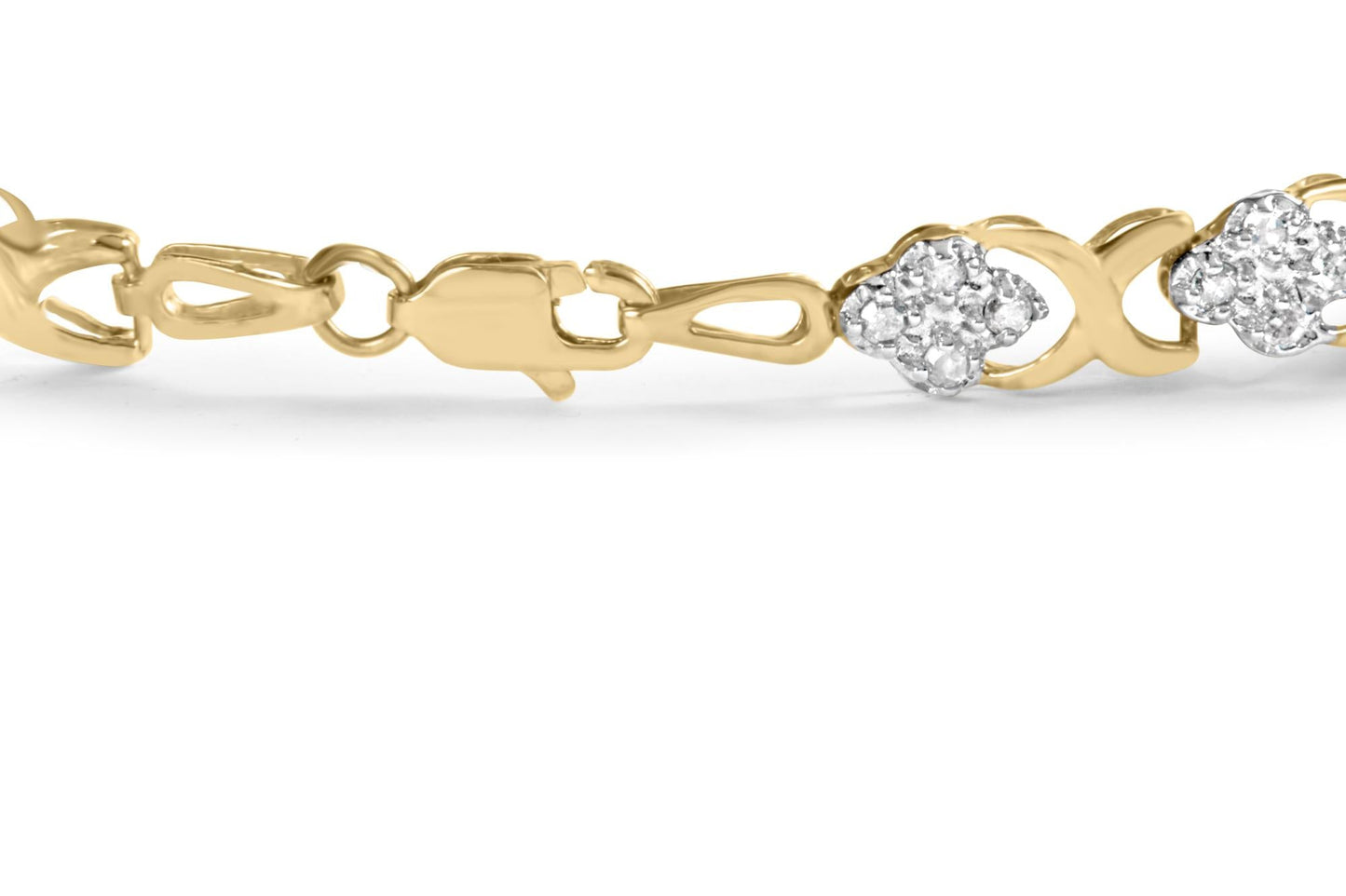 10K Yellow Gold 1.00 Cttw Diamond 5 Stone Floral Cluster and "X" Link 7" Bracelet (I-J Color, I3 Clarity)