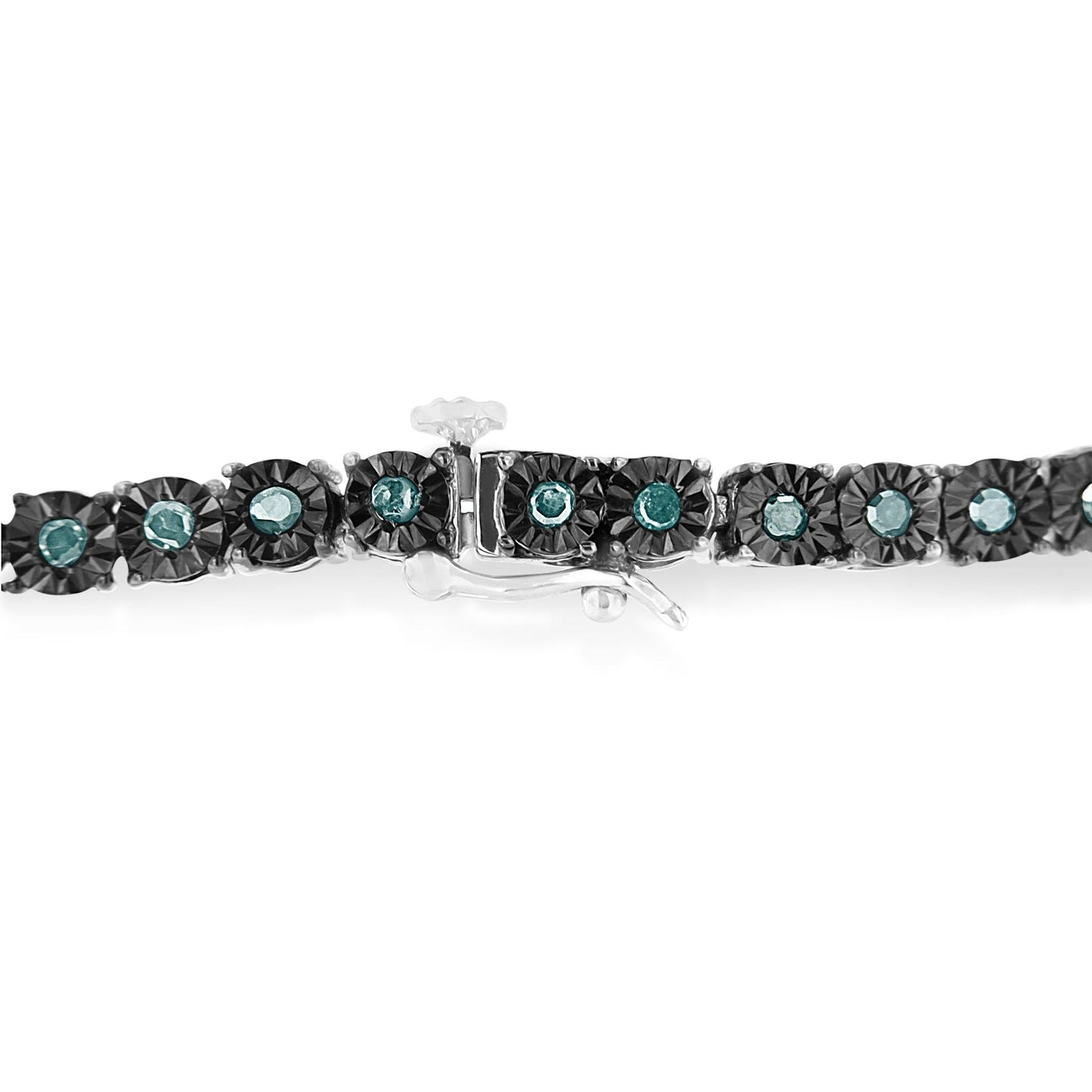 Black Rhodium Plated .925 Sterling Silver 1.0 Cttw Diamond Miracle Tennis Bracelet (Enhanced Blue Color, I3 Clarity) - 7"