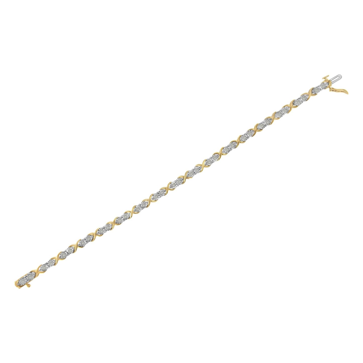 2 Micron 14KT Yellow Gold Plated Sterling Silver Diamond X Link Bracelet (1 cttw, I-J Color, I3-Promo Clarity)