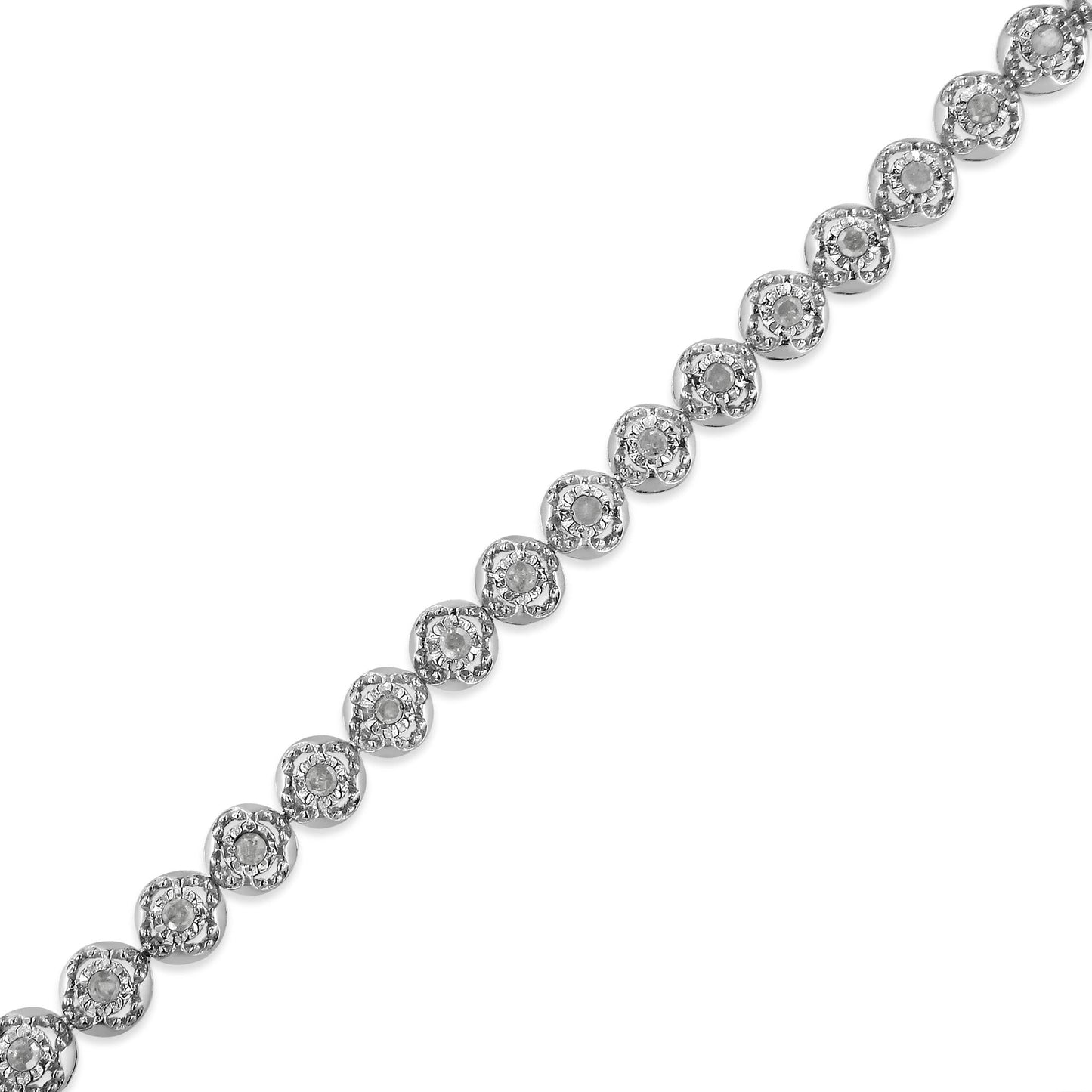 .925 Sterling Silver 1.0 Cttw Diamond Miracle-Plate Open Quatrefoil Flower Circle-Link 7" Tennis Bracelet (I-J color, I3 clarity)