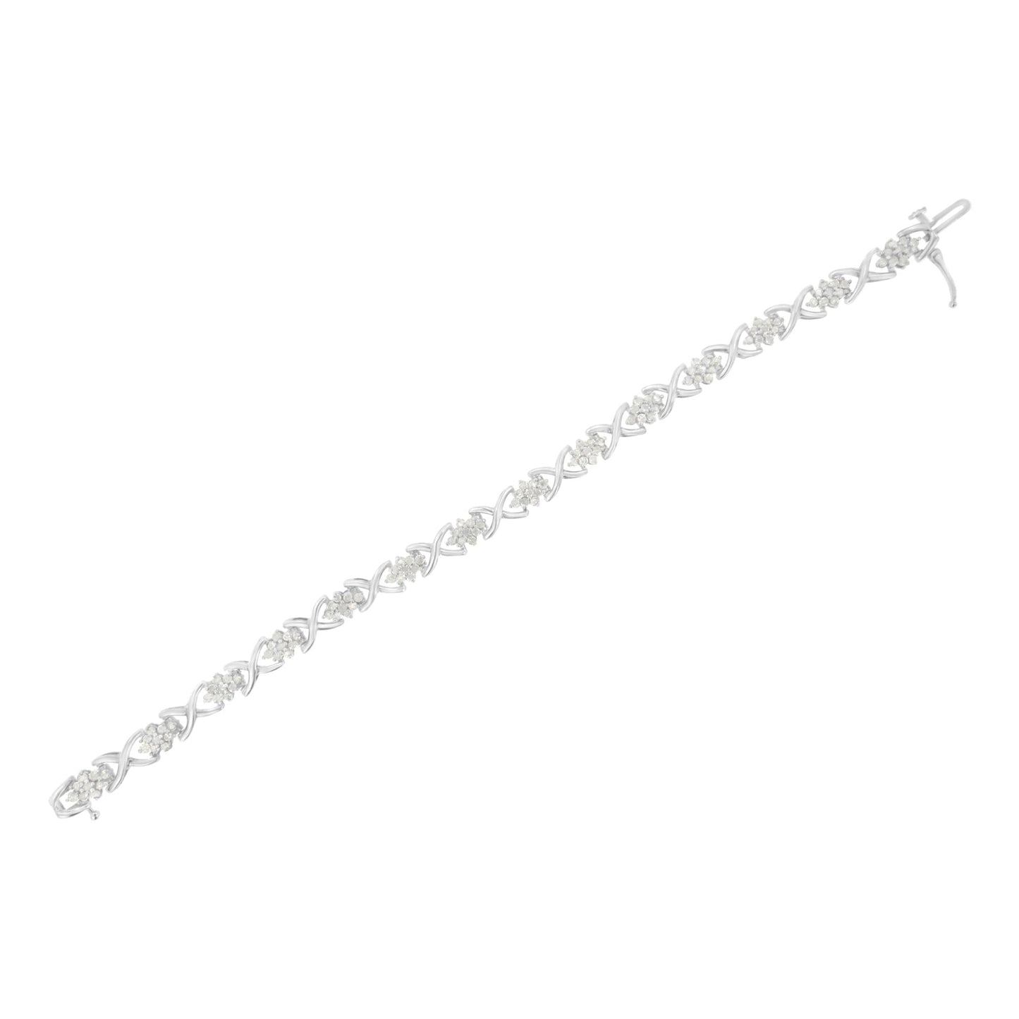 .925 Sterling Silver 2-1/4 Cttw Diamond 7” Cluster X Link Bracelet (I-J Color, I3 Clarity)