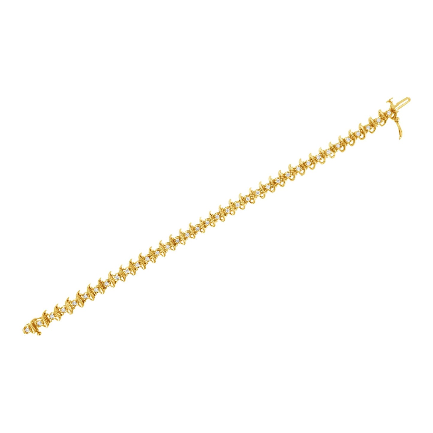 10KT Yellow Gold Plated .925 Sterling Silver 1 cttw Prong-Set Diamond Link Bracelet (J-K, I1-I2) - 7.5"