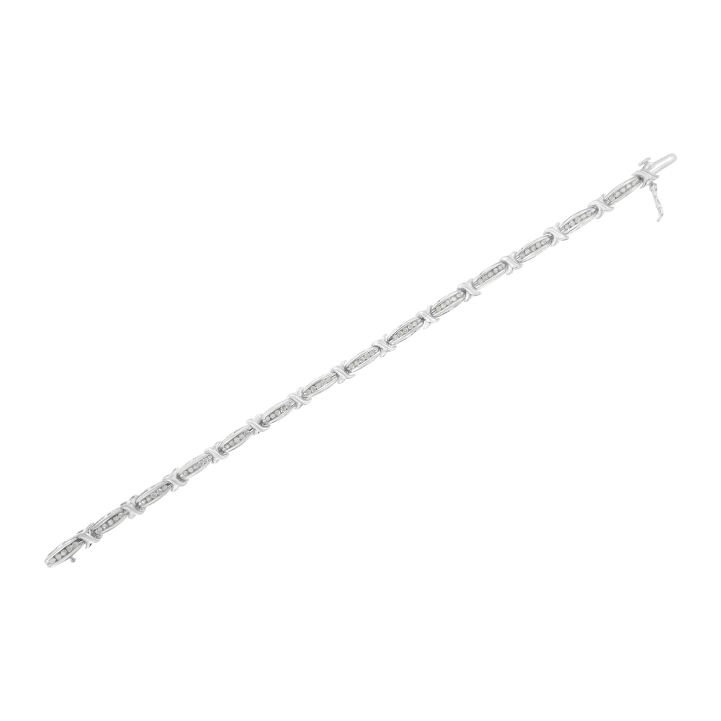 .925 Sterling Silver 1.0 Cttw Diamond Channel Set Tapered & X-Link 7" Tennis Bracelet (I-J Color, I2-I3 Clarity)