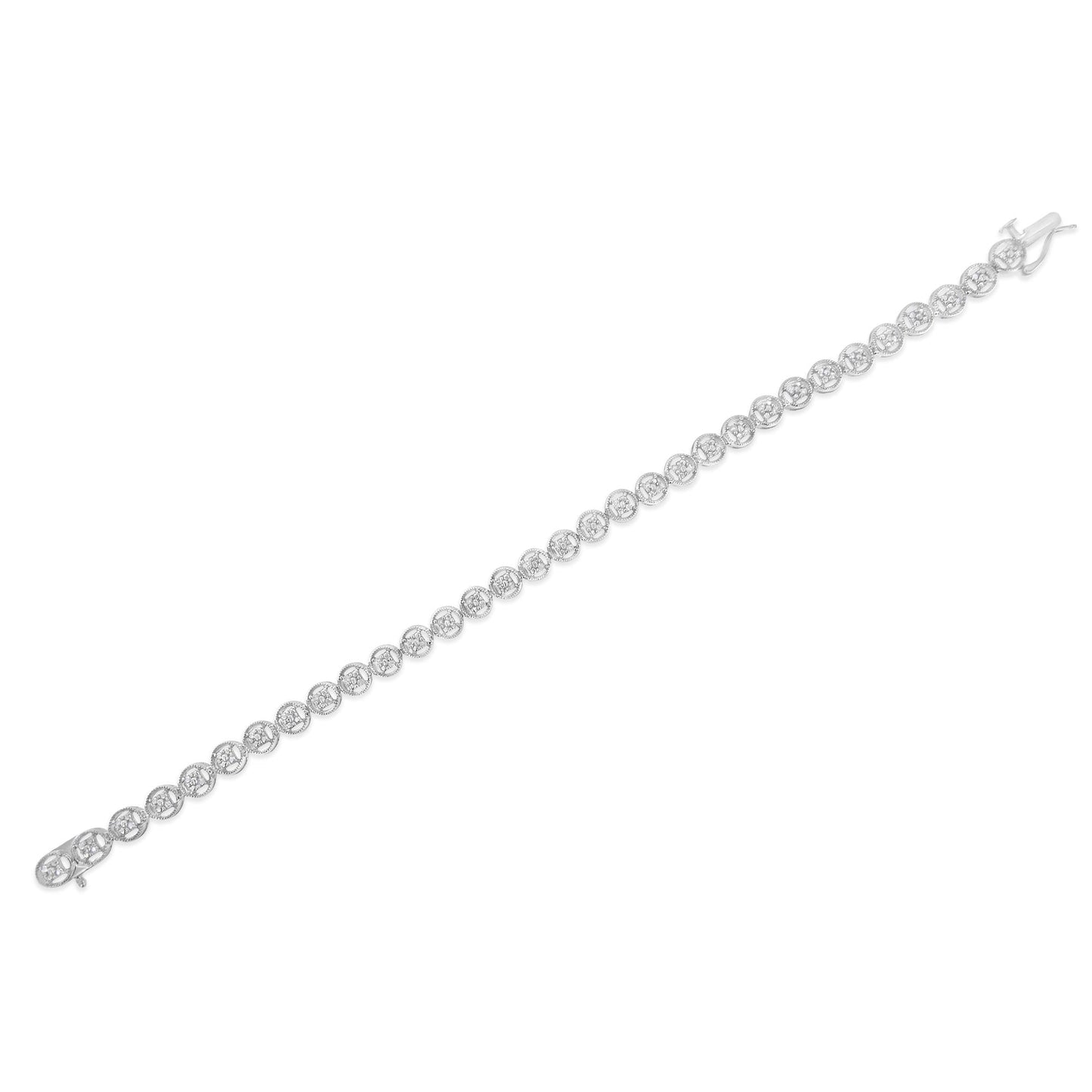 .925 Sterling Silver 1/4 Cttw Diamond 7" Open Circle Wheel Link Tennis Bracelet (I-J Color, I2-I3 Clarity)