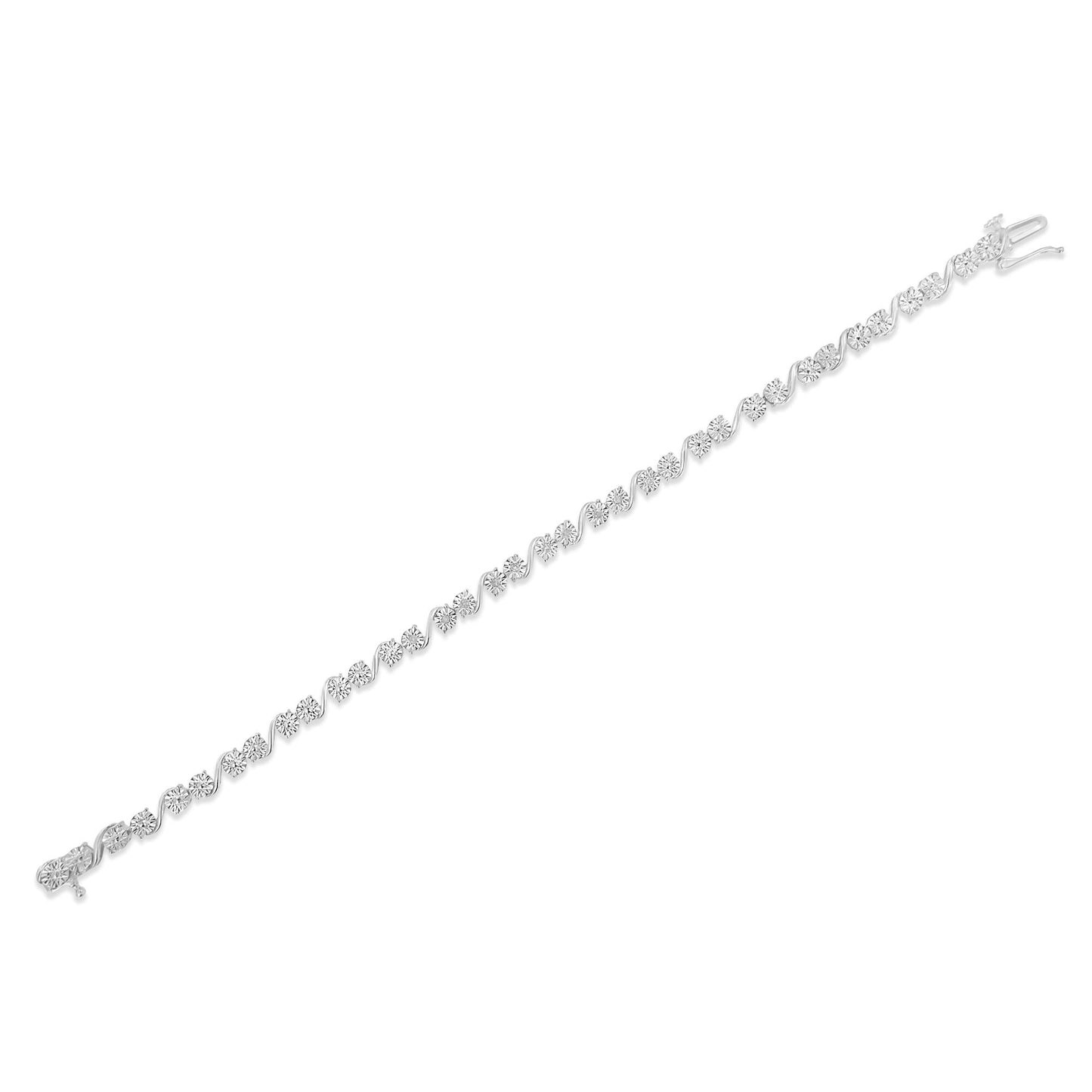 .925 Sterling Silver 1/10 Cttw Round Diamond "S" Link Miracle Plate Tennis Bracelet (I-J Color, I3 Clarity) - 7-1/4"