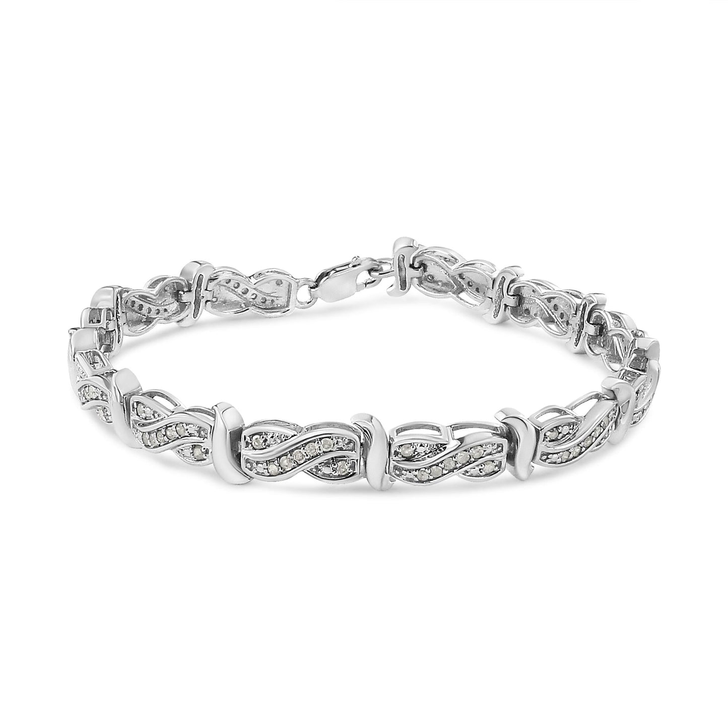 .925 Sterling Silver 1.0 Cttw Diamond Infinity & S Link Tennis Bracelet (I-J Color, I3 Clarity) - 7-1/4”