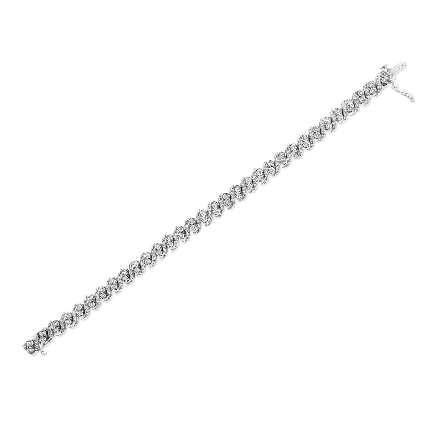 .925 Sterling Silver 2.0 Cttw Round-Cut Diamond "S" Link Bracelet (I-J Color, I3 Clarity) - 7.25"