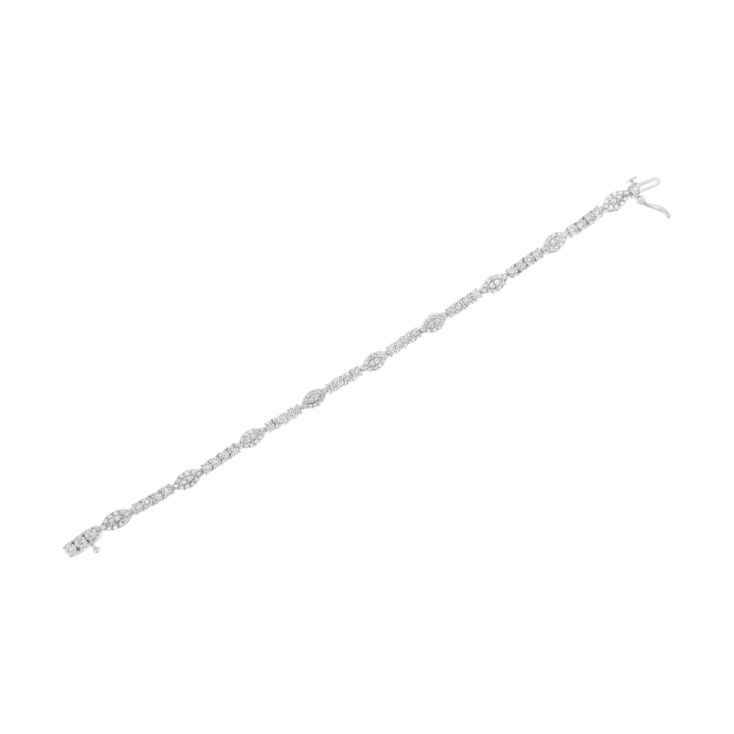 .925 Sterling Silver 1-1/2 cttw Diamond Marquise Halo and Line Link Tennis Bracelet (I-J Color, I2-I3 Clarity) - 7-1/4"