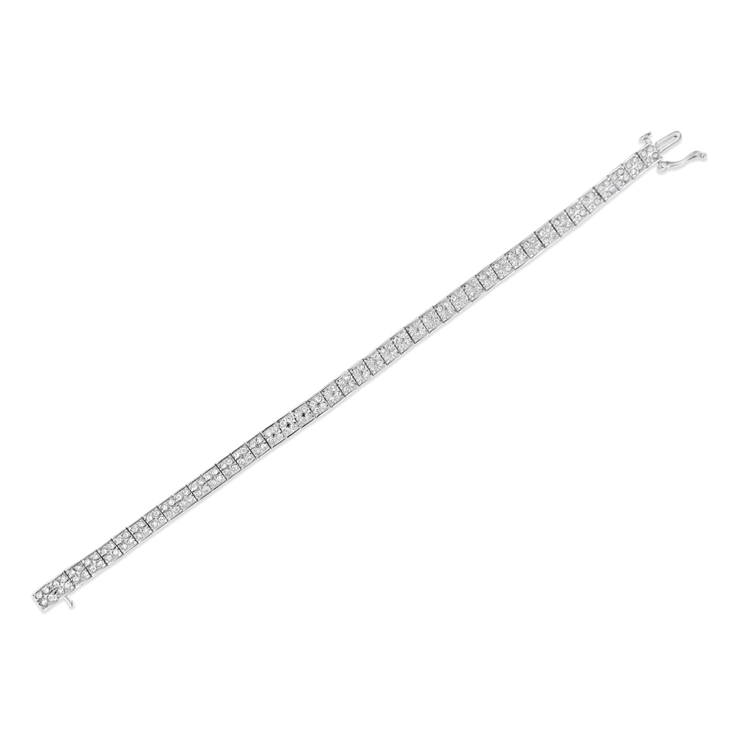 .925 Sterling Silver 2 Cttw Prong Set Round-Cut Diamond 4 Stone Box Link Bracelet (I-J Color, I3 Clarity) - 7.25"