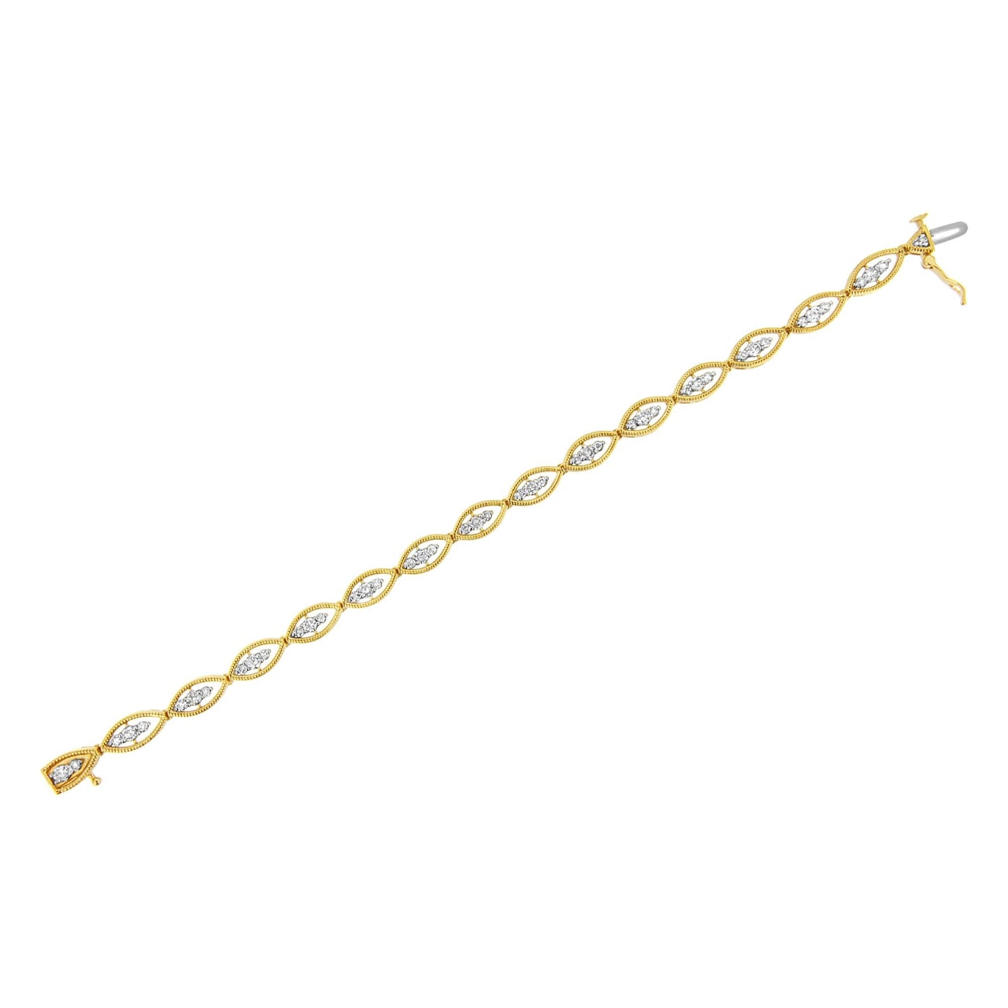 10K Yellow Gold Plated .925 Sterling Silver 1 cttw Prong Set Round-Cut Diamond Link Bracelet (J-K Color, I1-I2 Clarity) - 7.25"