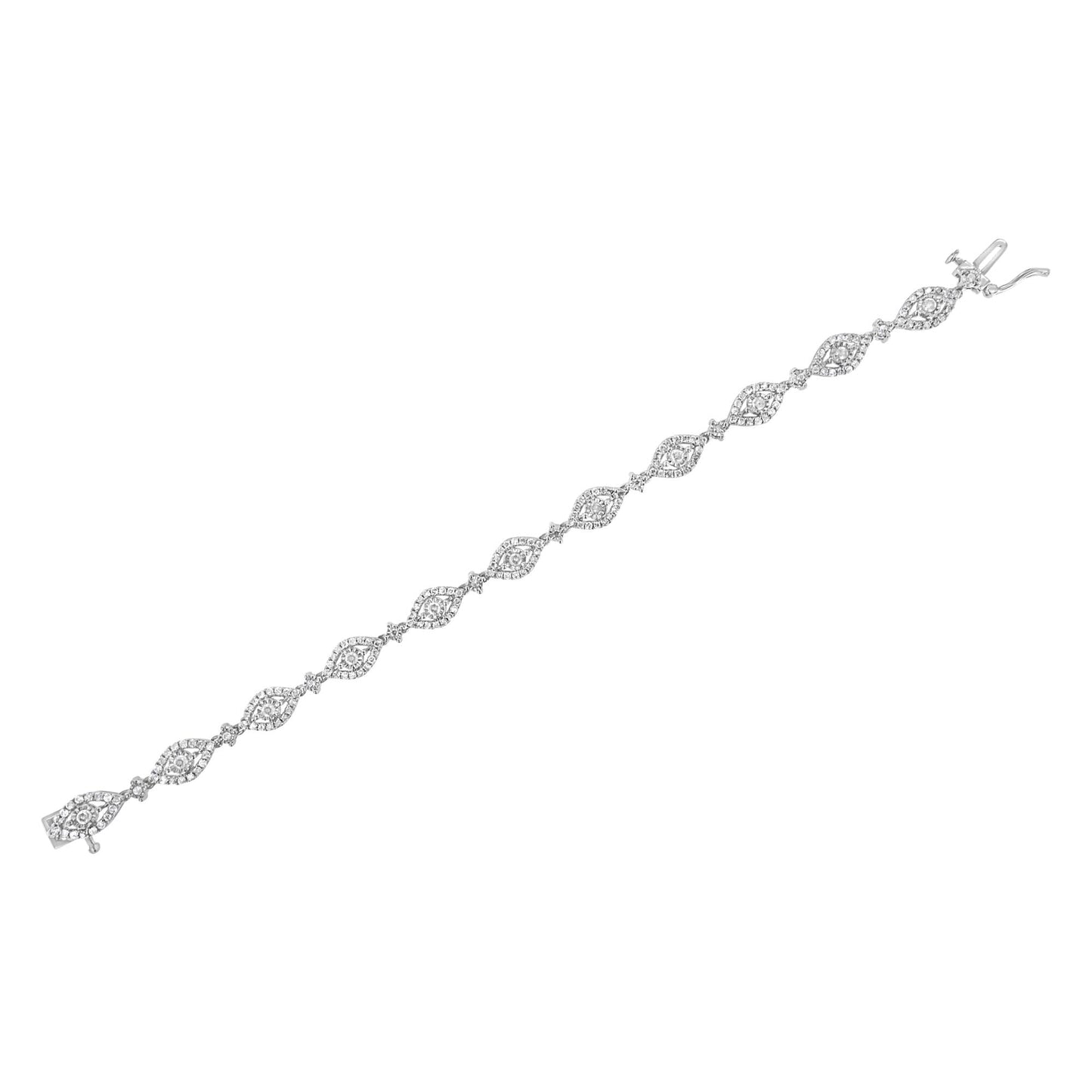 .925 Sterling Silver 2 1/2 Cttw Diamond Pear Shaped and Bezel Link Bracelet (I-J Color, I2-I3 Clarity) - 7.5 "