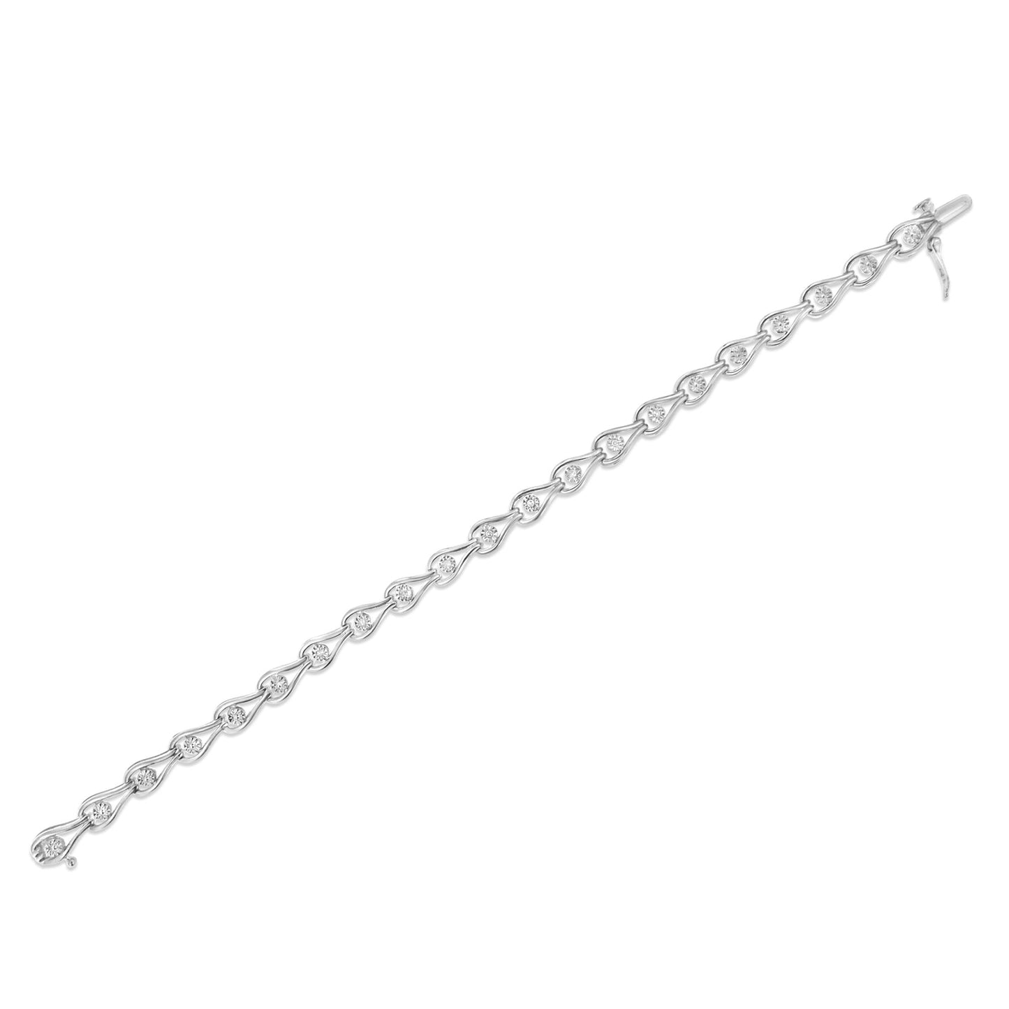 .925 Sterling Silver 1/10 Cttw Miracle-Set Diamond Pear Shape and Bezel Link Bracelet (I-J Color, I3 Clarity) - 7.25"