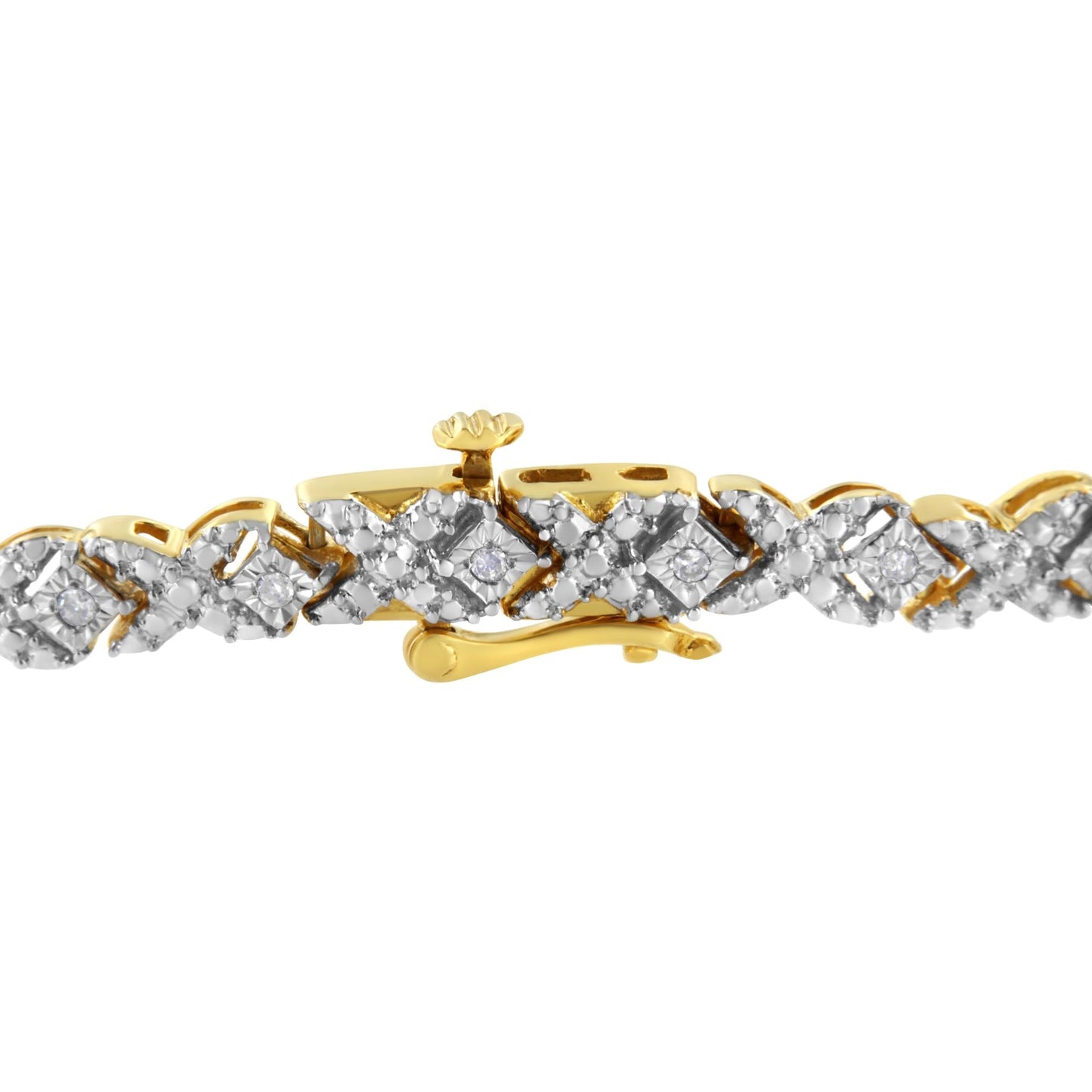 10K Yellow Gold Plated .925 Sterling Silver 1/4 cttw Diamond Alternating "X" and Bezel Link Bracelet (I-J Color, I2-I3 Clarity) - Size 7.25 "