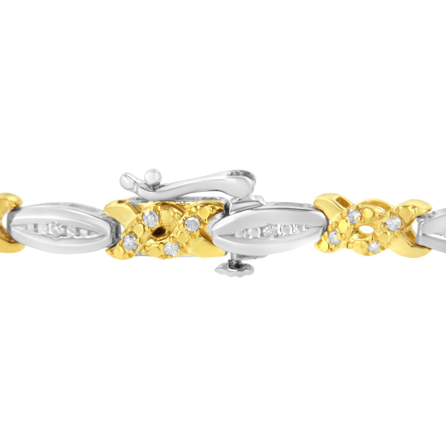 10K Yellow Gold Plated .925 Sterling Silver 1/2 cttw Channel Set Round-cut Diamond X Link Bracelet (I-J Color, I2-I3 Clarity) - Size 7.25"