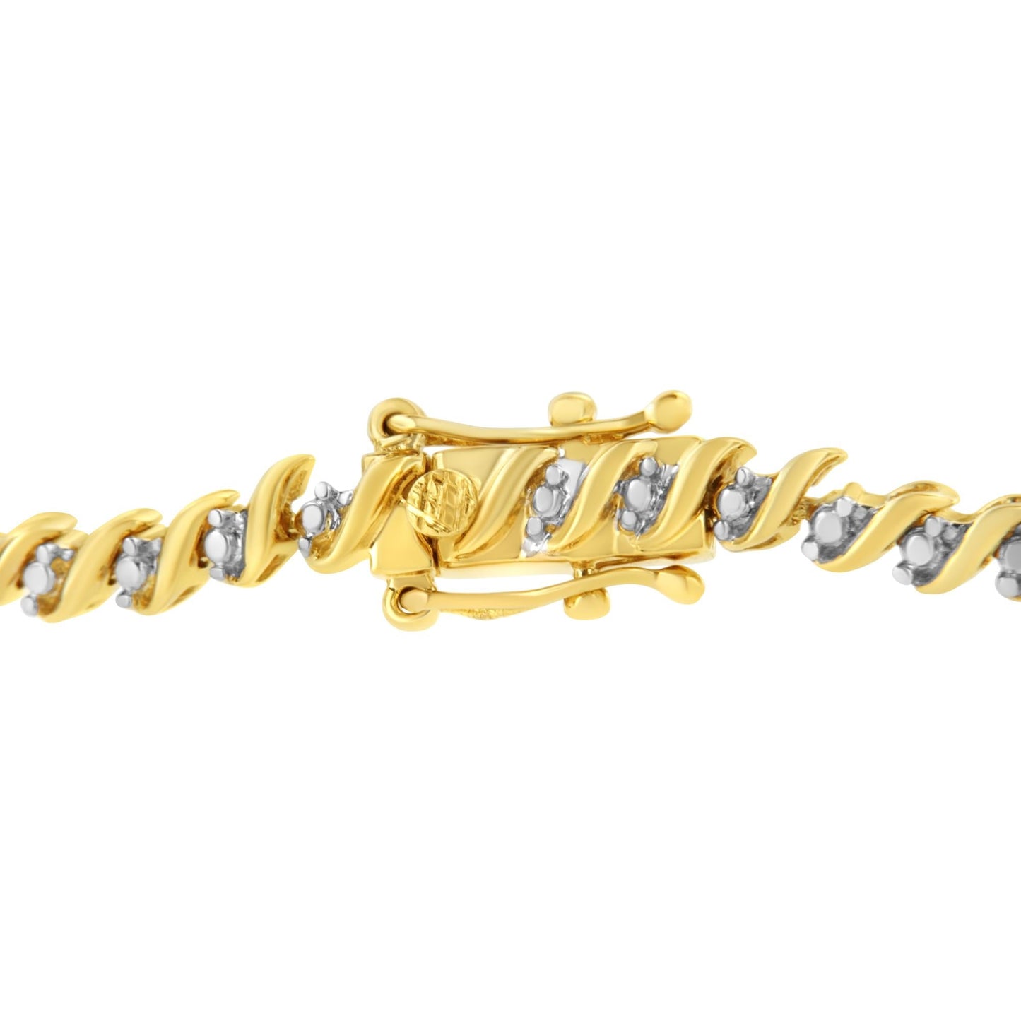 10K Yellow Gold Plated .925 Sterling Silver 1/2 Cttw 2-Prong Set Diamond S Link Tennis Bracelet (I-J Color, I3 Clarity)- 7.25"