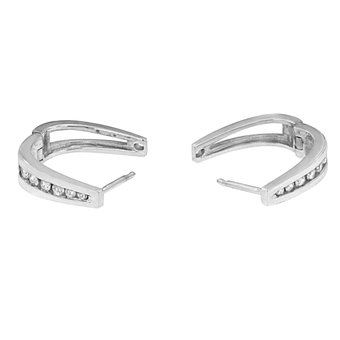 14k White Gold Channel-Set Brilliant Round-Cut Diamond Hoop Earrings (I-J Color, I2-I3 Clarity)